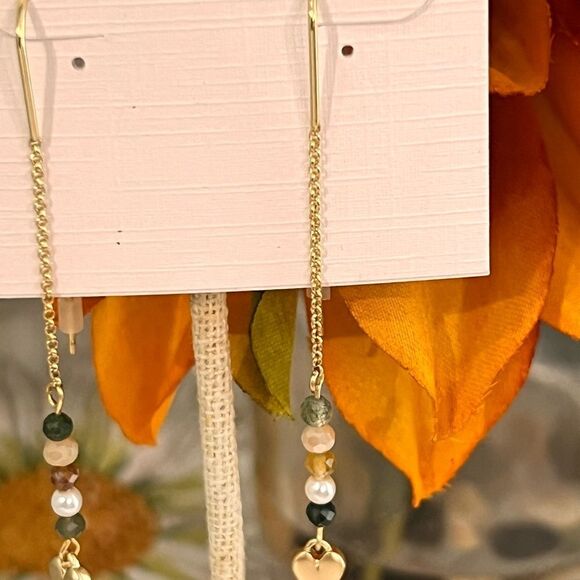 NWT Lucky Brand Gold Linear Heart Drop Earrings 2 /12” #LBER2 - Picture 4 of 5